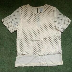 H&M Cream And Black Short Sleeve Silk Polka Dot Blouse - 4 Retro Work